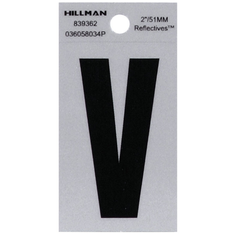 HILLMAN 2 in. Reflective Black Vinyl Self-Adhesive Letter V 1 pc (Pack of 6)