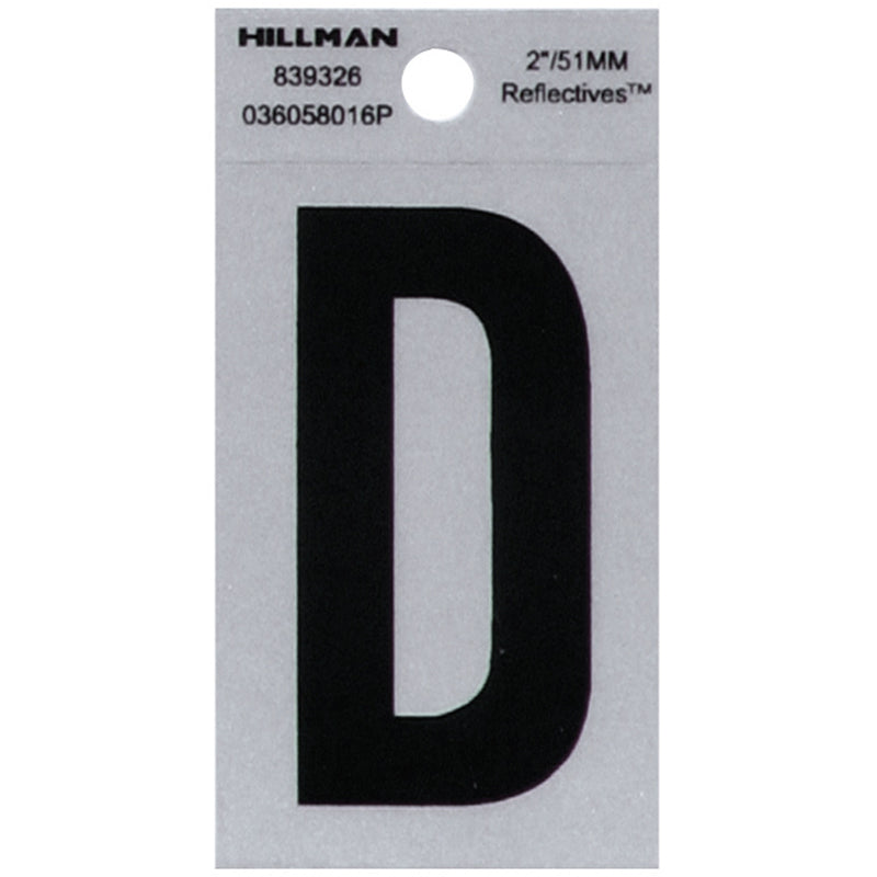 HILLMAN 2 in. Reflective Black Vinyl Self-Adhesive Letter D 1 pc (Pack of 6)