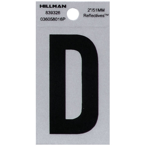 HILLMAN 2 in. Reflective Black Vinyl Self-Adhesive Letter D 1 pc (Pack of 6)