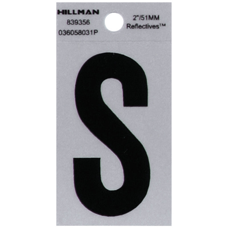 HILLMAN 2 in. Reflective Black Vinyl Self-Adhesive Letter S 1 pc (Pack of 6)