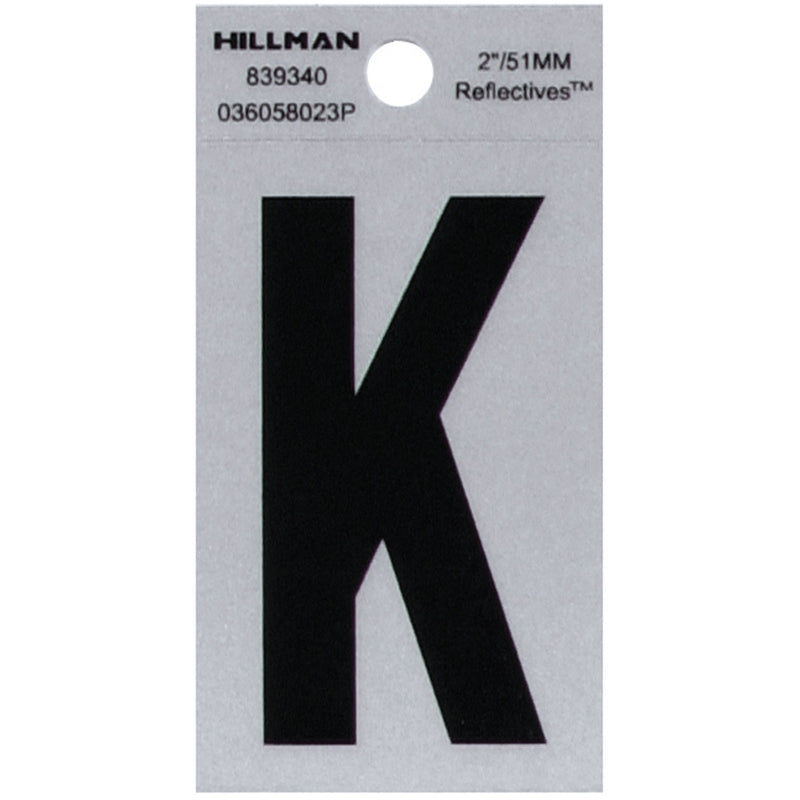 HILLMAN 2 in. Reflective Black Vinyl Self-Adhesive Letter K 1 pc (Pack of 6)
