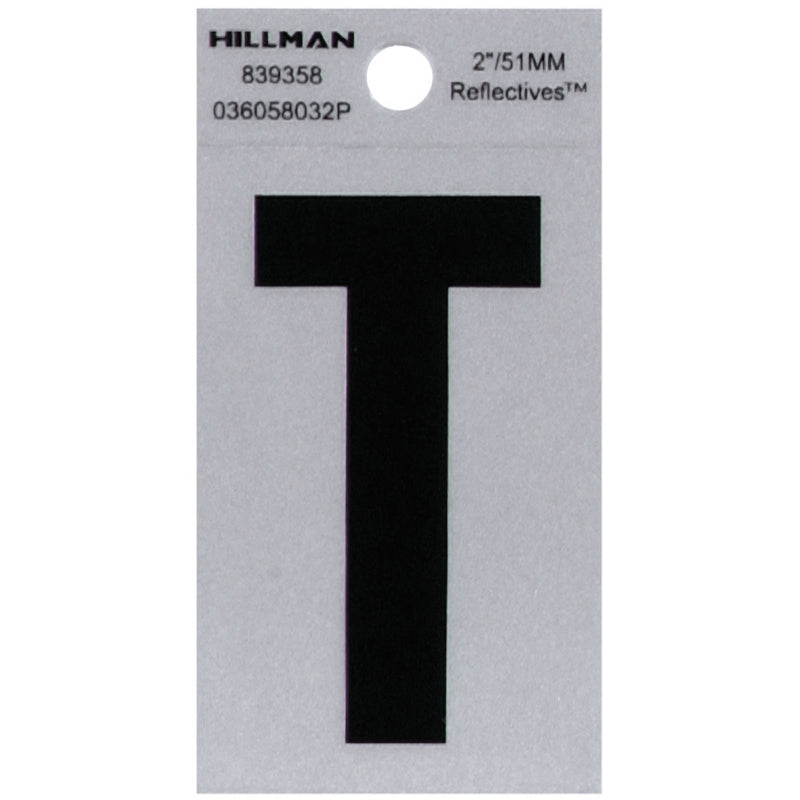 HILLMAN 2 in. Reflective Black Vinyl Self-Adhesive Letter T 1 pc (Pack of 6)