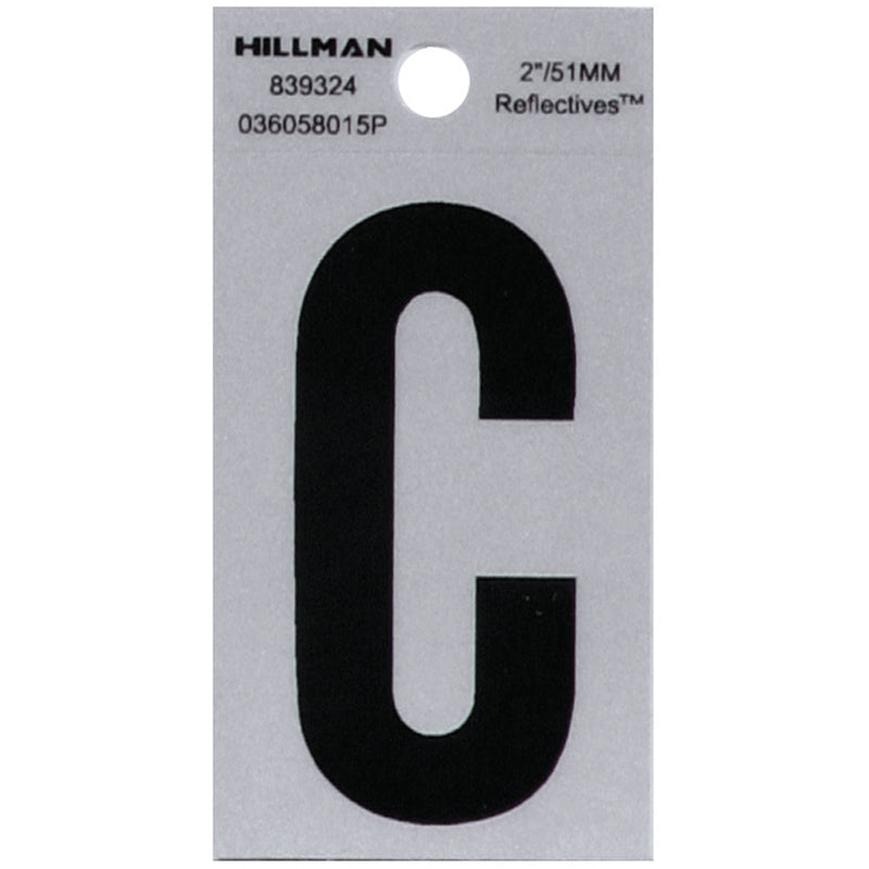 HILLMAN 2 in. Reflective Black Vinyl Self-Adhesive Letter C 1 pc (Pack of 6)