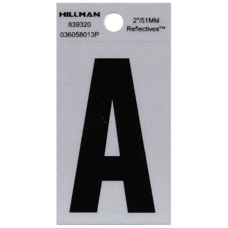 HILLMAN 2 in. Reflective Black Vinyl Self-Adhesive Letter A 1 pc (Pack of 6)