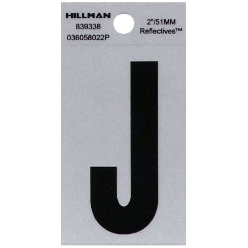 HILLMAN 2 in. Reflective Black Vinyl Self-Adhesive Letter J 1 pc (Pack of 6)