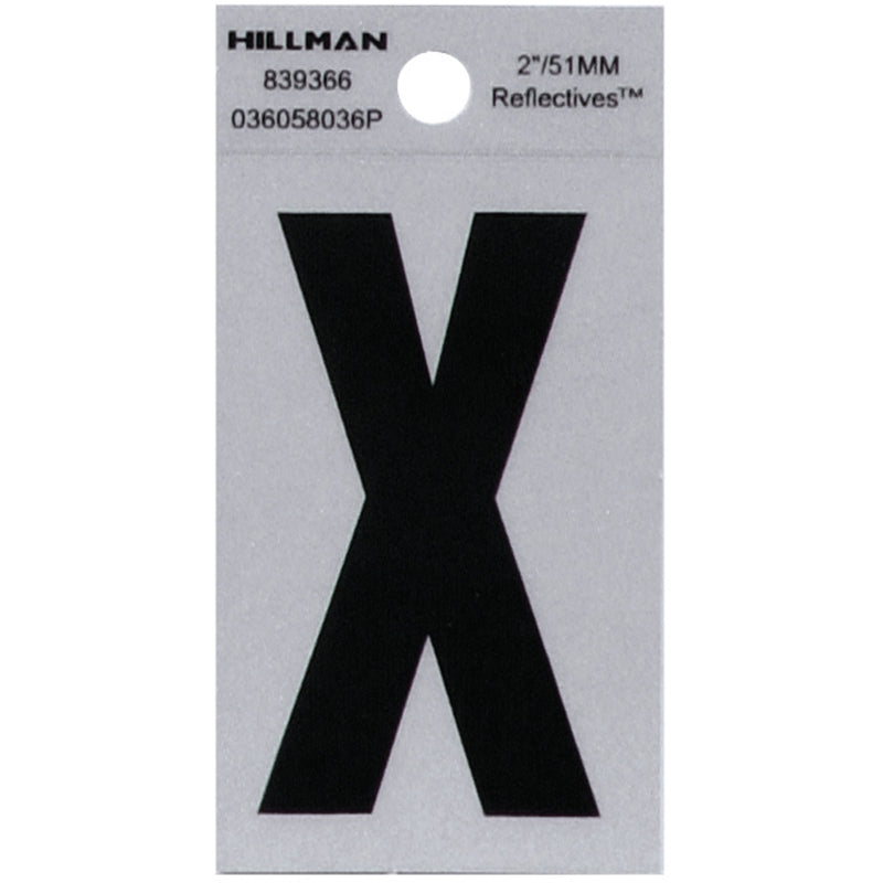 HILLMAN 2 in. Reflective Black Vinyl Self-Adhesive Letter X 1 pc (Pack of 6)