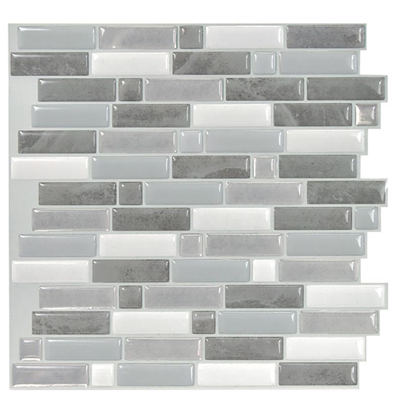 Smart Tiles 9.36 in. W X 9.73 in. L Gray/White Mosaic Vinyl Adhesive Wall Tile 4 pc (Pack of 6)