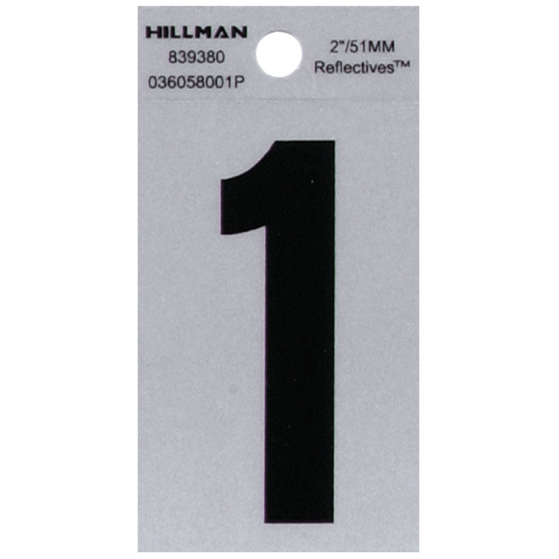 HILLMAN 2 in. Reflective Black Polyester Film Self-Adhesive Number 1 1 pc (Pack of 6)