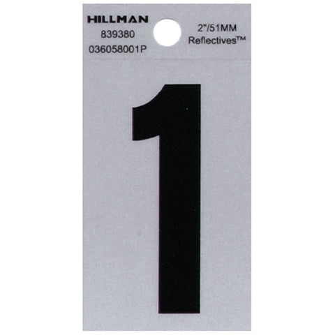 HILLMAN 2 in. Reflective Black Polyester Film Self-Adhesive Number 1 1 pc (Pack of 6)