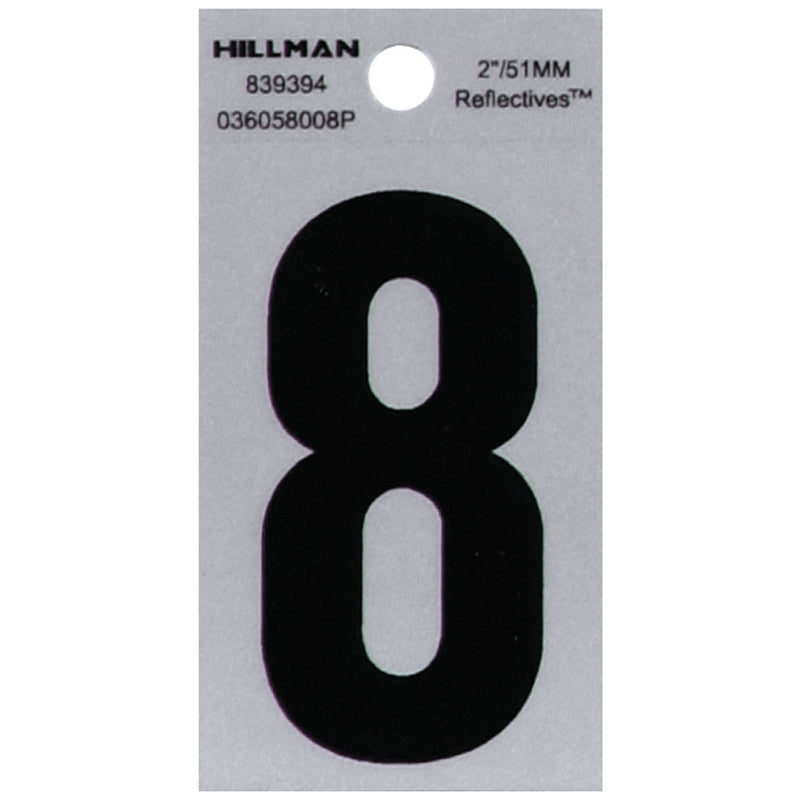 HILLMAN 2 in. Reflective Black Vinyl Self-Adhesive Number 8 1 pc (Pack of 6)