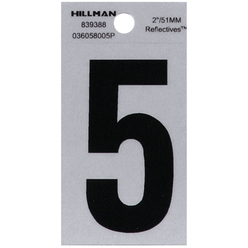 HILLMAN 2 in. Reflective Black Vinyl Self-Adhesive Number 5 1 pc (Pack of 6)