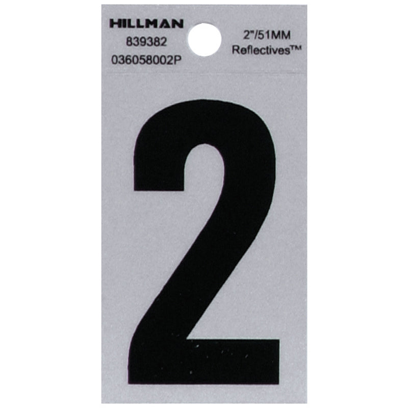 HILLMAN 2 in. Reflective Black Vinyl Self-Adhesive Number 2 1 pc (Pack of 6)