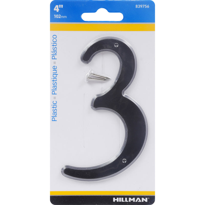 HILLMAN 4 in. Black Plastic Nail-On Number 3 1 pc (Pack of 10)