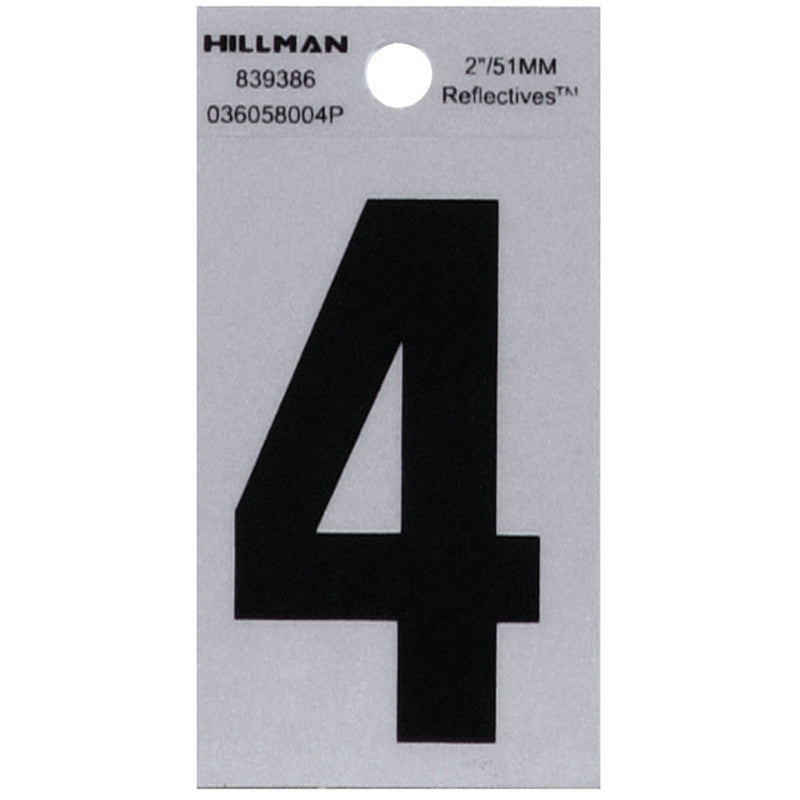 HILLMAN 2 in. Reflective Black Vinyl Self-Adhesive Number 4 1 pc (Pack of 6)