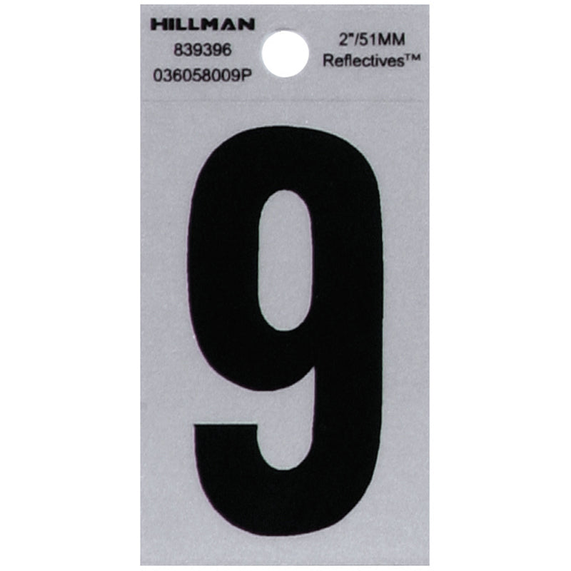HILLMAN 2 in. Reflective Black Vinyl Self-Adhesive Number 9 1 pc (Pack of 6)
