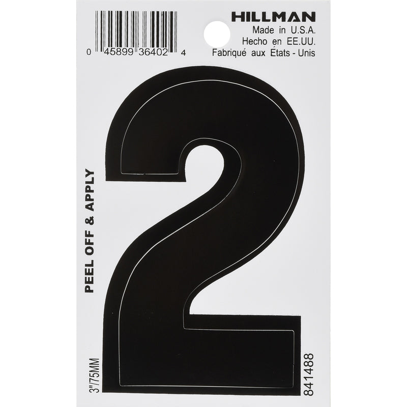 HILLMAN 3 in. Black Vinyl Self-Adhesive Number 2 1 pc (Pack of 6)