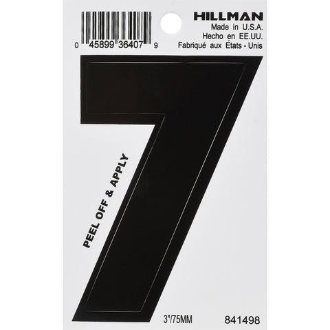 HILLMAN 3 in. Black Vinyl Self-Adhesive Number 7 1 pc (Pack of 6)
