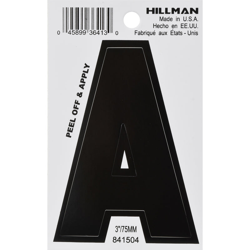 HILLMAN 3 in. Black Vinyl Self-Adhesive Letter A 1 pc (Pack of 6)