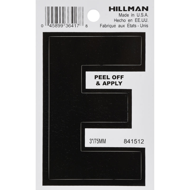 HILLMAN 3 in. Black Vinyl Self-Adhesive Letter E 1 pc (Pack of 6)