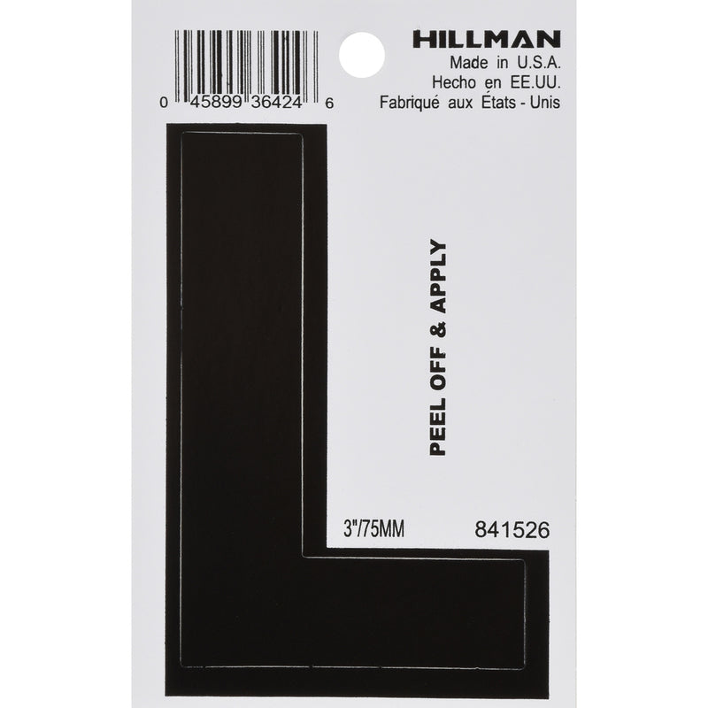 HILLMAN 3 in. Black Vinyl Self-Adhesive Letter L 1 pc (Pack of 6)