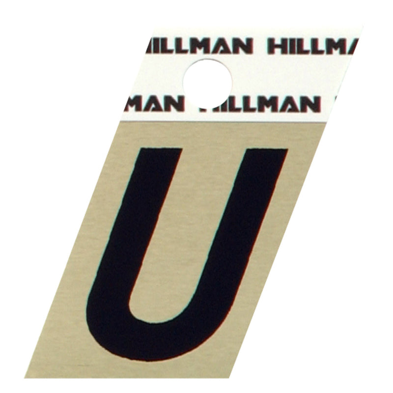 HILLMAN 1.5 in. Reflective Black Aluminum Self-Adhesive Letter U 1 pc (Pack of 6)