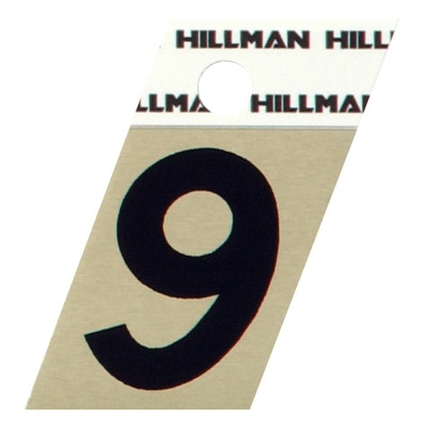 HILLMAN 1.5 in. Reflective Black Aluminum Self-Adhesive Number 9 1 pc (Pack of 6)