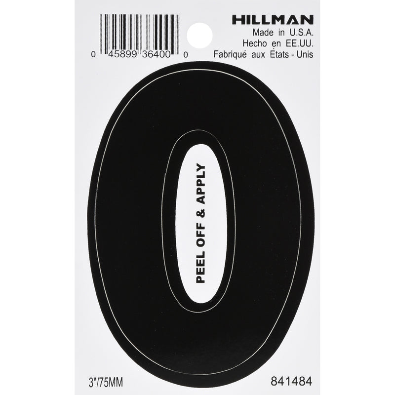 HILLMAN 3 in. Black Vinyl Self-Adhesive Number 0 1 pc (Pack of 6)