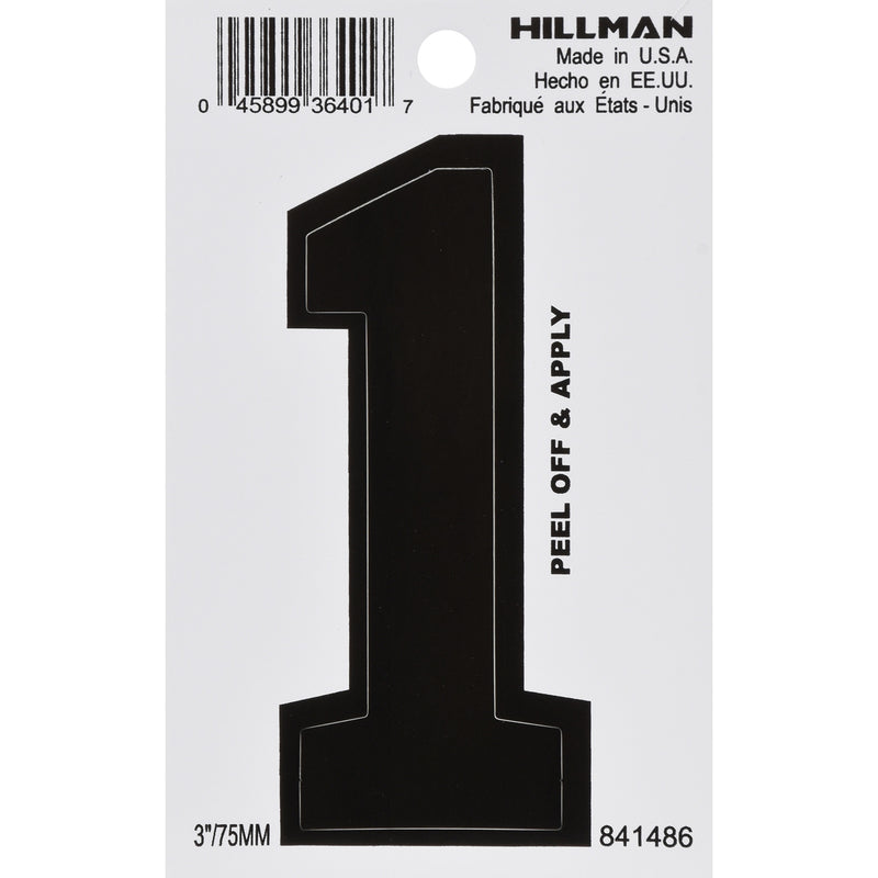 HILLMAN 3 in. Black Vinyl Self-Adhesive Number 1 1 pc (Pack of 6)