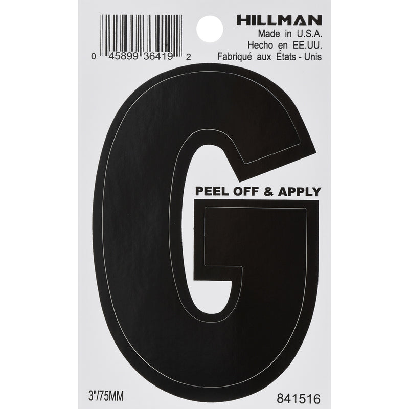 HILLMAN 3 in. Black Vinyl Self-Adhesive Letter G 1 pc (Pack of 6)