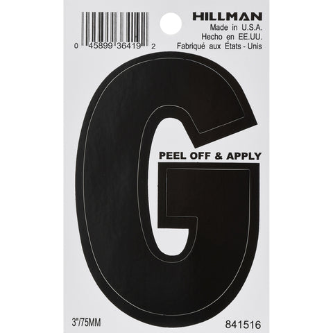 HILLMAN 3 in. Black Vinyl Self-Adhesive Letter G 1 pc (Pack of 6)