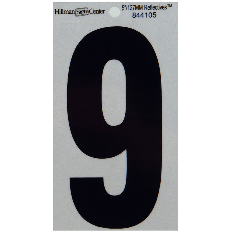 HILLMAN 5 in. Reflective Black Vinyl Self-Adhesive Number 9 1 pc (Pack of 6)