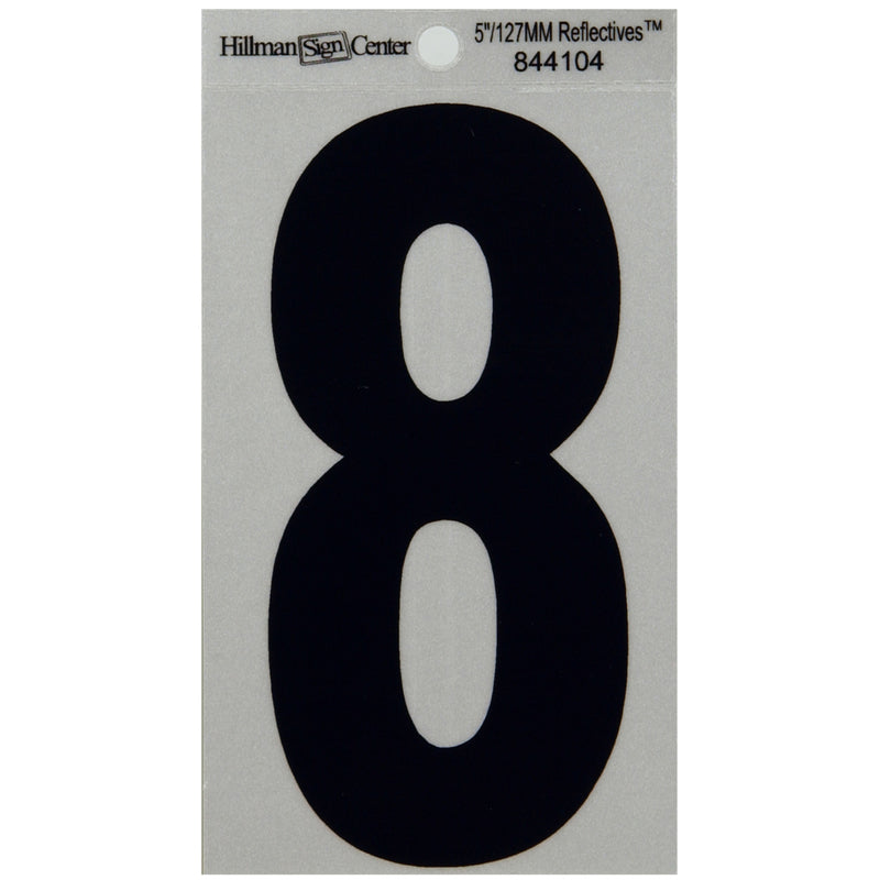 HILLMAN 5 in. Reflective Black Vinyl Self-Adhesive Number 8 1 pc (Pack of 6)