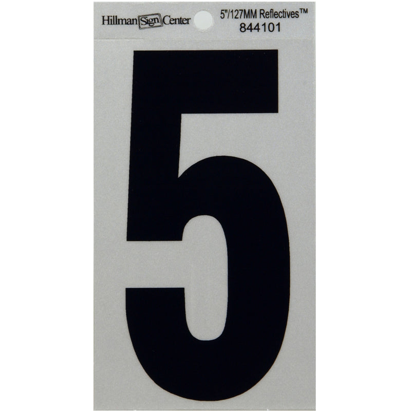 HILLMAN 5 in. Reflective Black Vinyl Self-Adhesive Number 5 1 pc (Pack of 6)