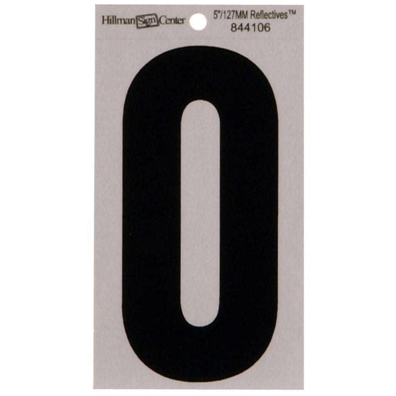 HILLMAN 5 in. Reflective Black Vinyl Self-Adhesive Number 0 1 pc (Pack of 6)