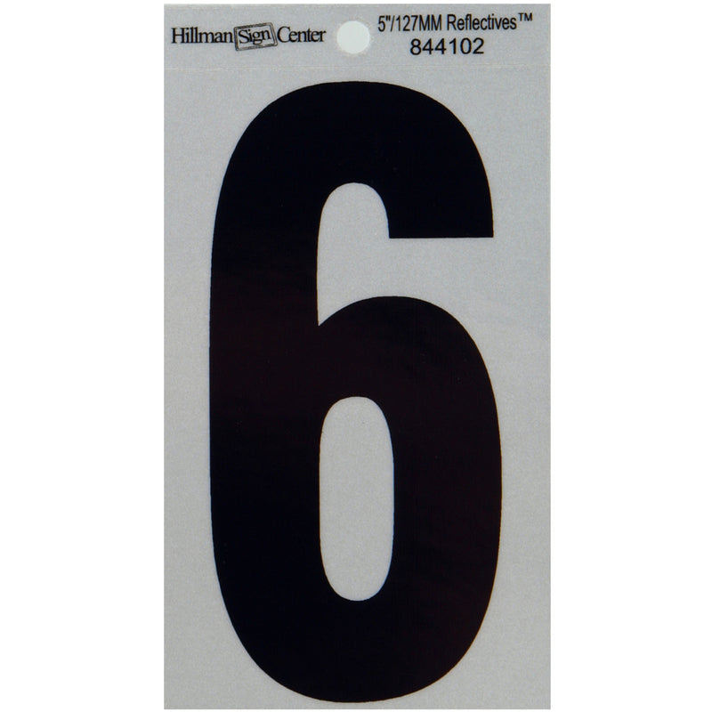 HILLMAN 5 in. Reflective Black Vinyl Self-Adhesive Number 6 1 pc (Pack of 6)