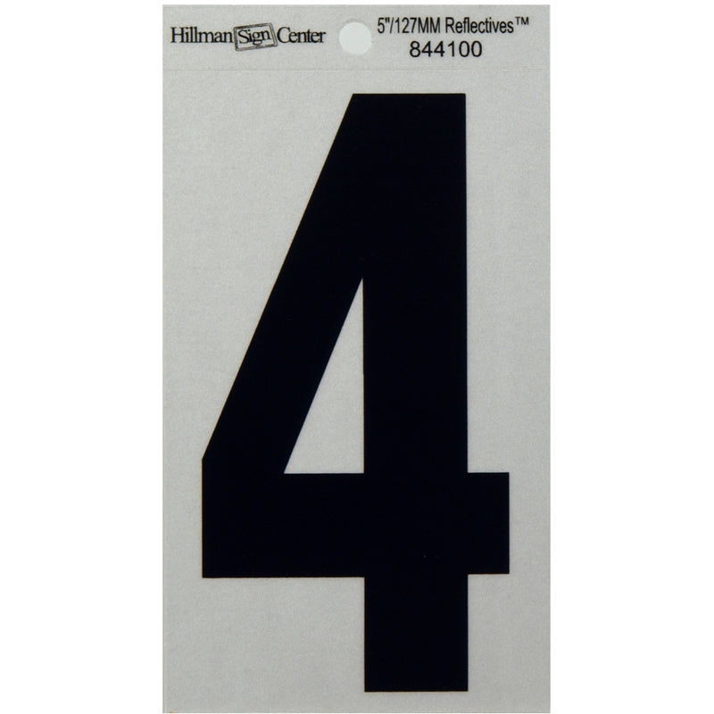 HILLMAN 5 in. Reflective Black Vinyl Self-Adhesive Number 4 1 pc (Pack of 6)