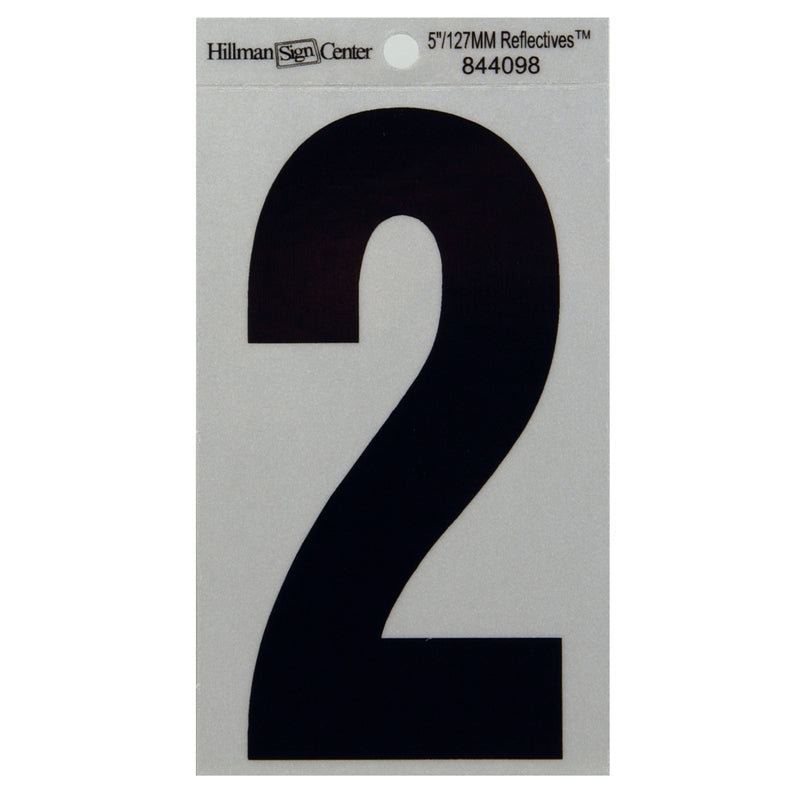 HILLMAN 5 in. Reflective Black Vinyl Self-Adhesive Number 2 1 pc (Pack of 6)