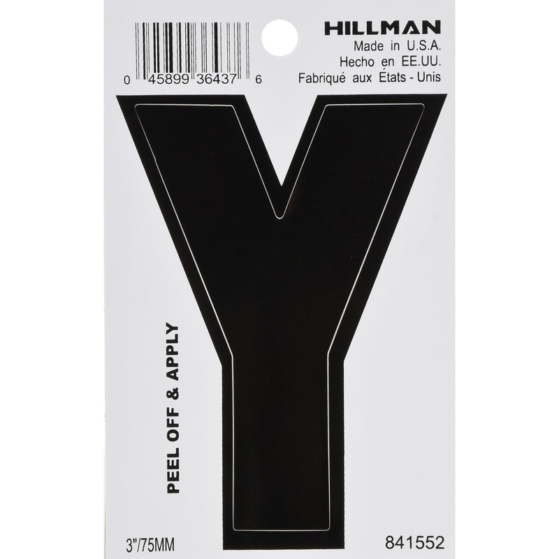 HILLMAN 3 in. Black Vinyl Self-Adhesive Letter Y 1 pc (Pack of 6)