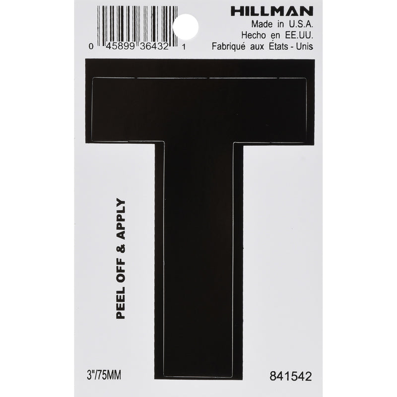HILLMAN 3 in. Black Vinyl Self-Adhesive Letter T 1 pc (Pack of 6)