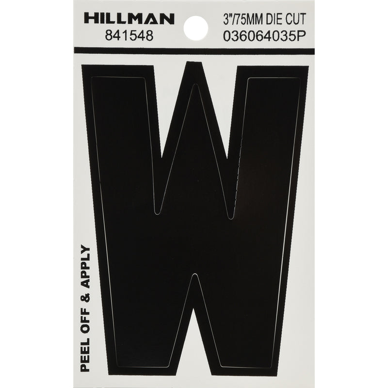 HILLMAN 3 in. Black Vinyl Self-Adhesive Letter W 1 pc (Pack of 6)