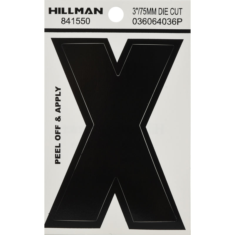 HILLMAN 3 in. Black Vinyl Self-Adhesive Letter X 1 pc (Pack of 6)
