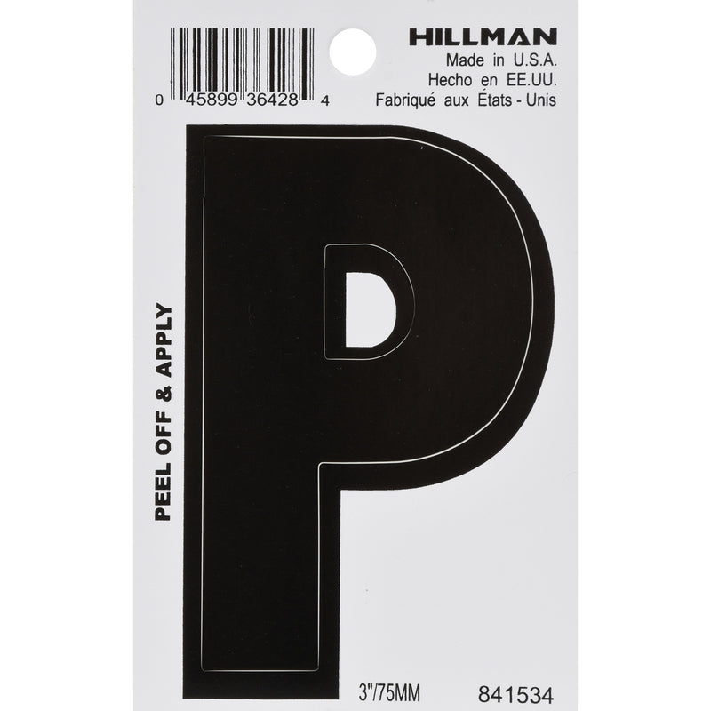 HILLMAN 3 in. Black Vinyl Self-Adhesive Letter P 1 pc (Pack of 6)