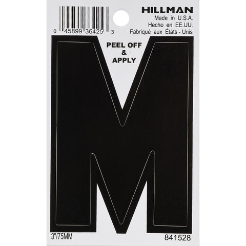 HILLMAN 3 in. Black Vinyl Self-Adhesive Letter M 1 pc (Pack of 6)