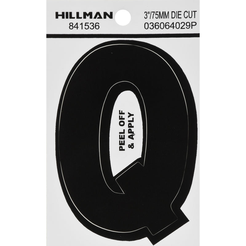 HILLMAN 3 in. Black Vinyl Self-Adhesive Letter Q 1 pc (Pack of 6)