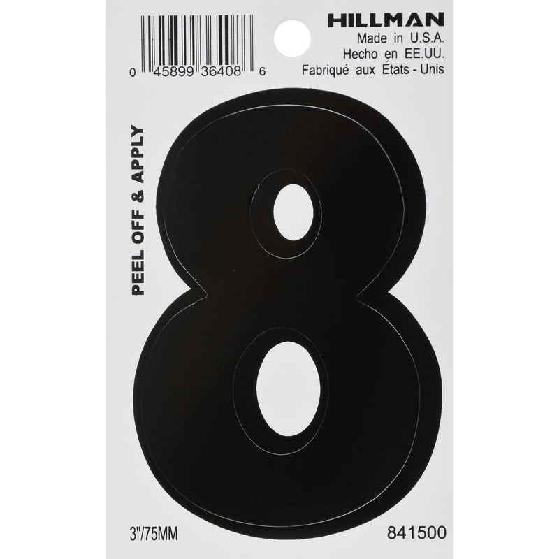 HILLMAN 3 in. Black Vinyl Self-Adhesive Number 8 1 pc (Pack of 6)