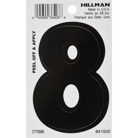 HILLMAN 3 in. Black Vinyl Self-Adhesive Number 8 1 pc (Pack of 6)