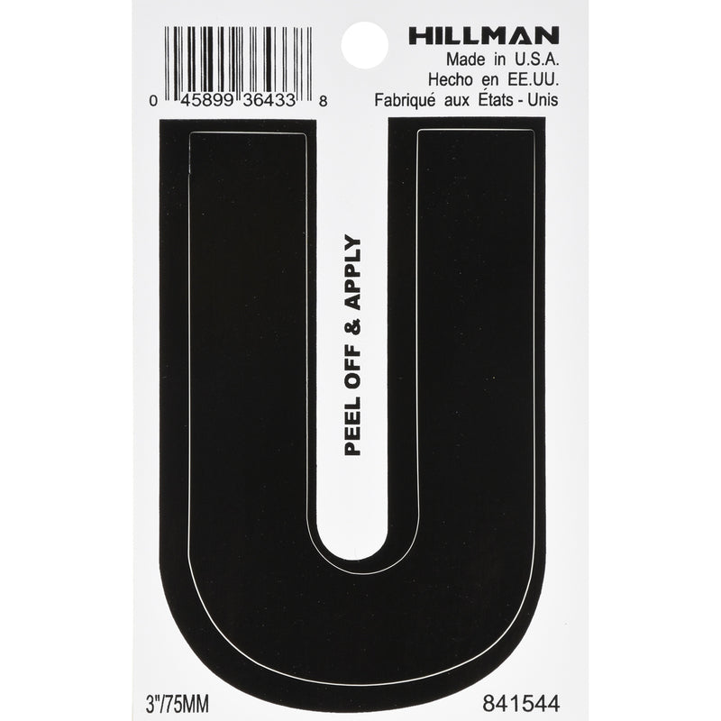 HILLMAN 3 in. Black Vinyl Self-Adhesive Letter U 1 pc (Pack of 6)