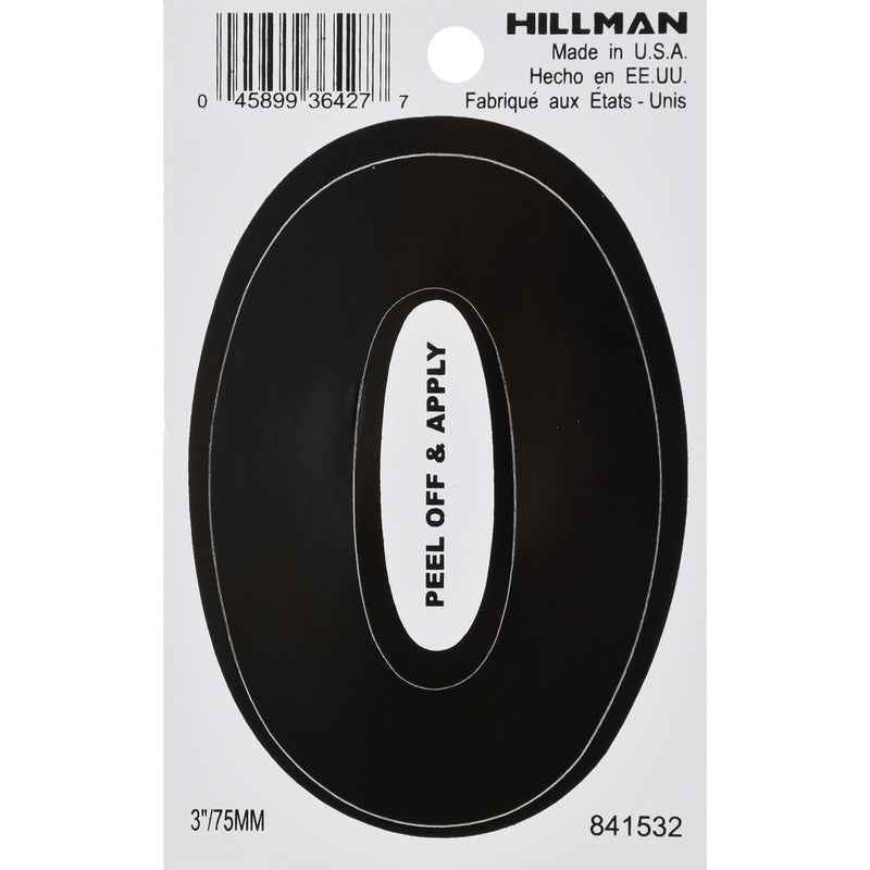 HILLMAN 3 in. Black Vinyl Self-Adhesive Letter O 1 pc (Pack of 6)