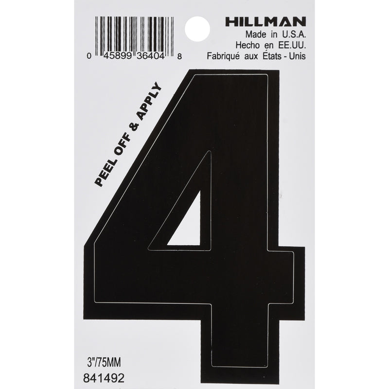 HILLMAN 3 in. Black Vinyl Self-Adhesive Number 4 1 pc (Pack of 6)
