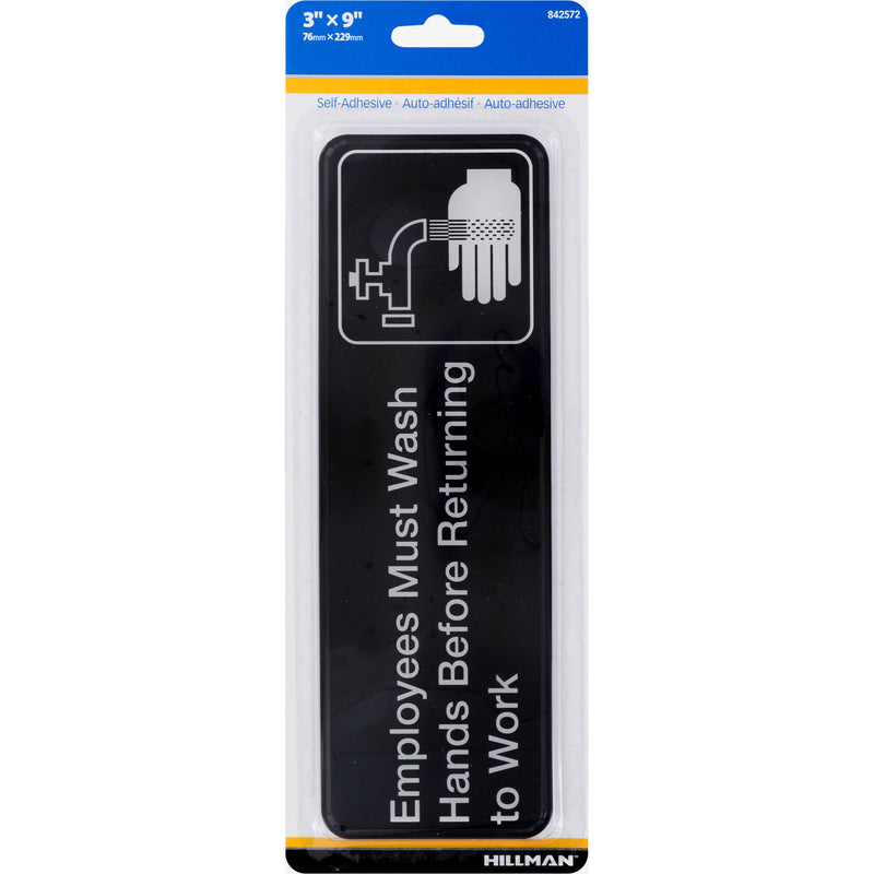 HILLMAN English Black Health Safety Plaque 3 in. H X 9 in. W (Pack of 6)